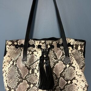 Black and Cream Snake Print Tote Bag